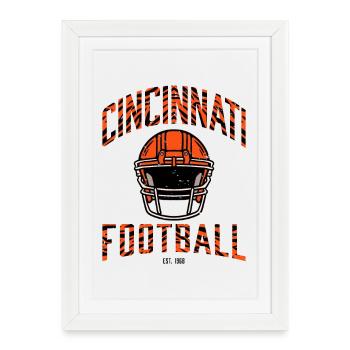 Football de Cincinnati – Casque et style Tiger - Affiche encadrée (27 × 37 cm) - blanc - Devant