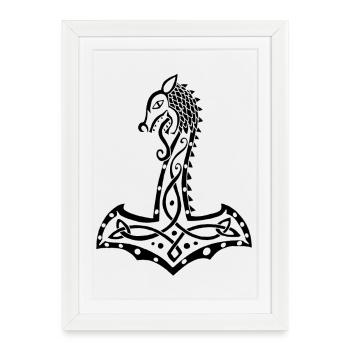 Loup noir et marteau de Thor - Affiche encadrée (27 × 37 cm) - blanc - Devant