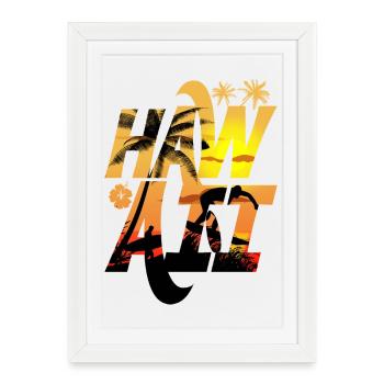 Surf et Palmiers au Soleil Hawaii - Affiche encadrée (27 × 37 cm) - blanc - Devant
