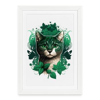 Chat avec cadre en lierre - Affiche encadrée (27 × 37 cm) - blanc - Devant