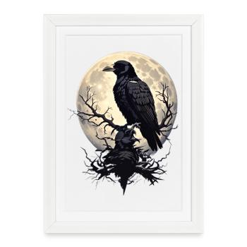 Corbeau noir - Affiche encadrée (27 × 37 cm) - blanc - Devant