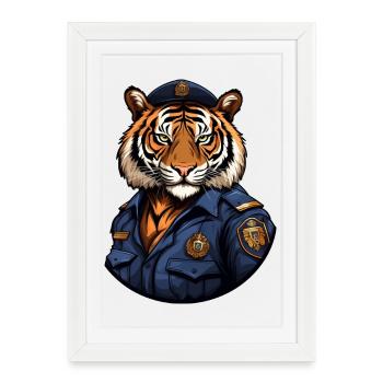 Policier tigre - Affiche encadrée (27 × 37 cm) - blanc - Devant