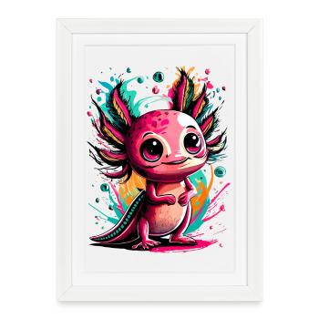 Axolotl Coloré - Axolotl Amphibien - Amphibien Coloré - Affiche encadrée (27 × 37 cm) - blanc - Devant