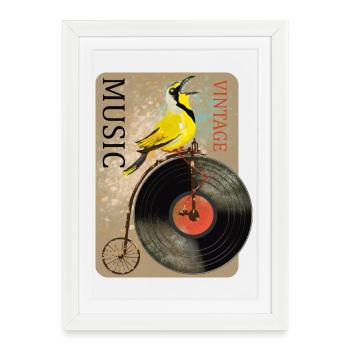 Vintage Music Bird Design - Framed poster (27 × 37 cm) - white - Front