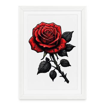 Dark rose illustration with red petals - Framed poster (27 × 37 cm) - white - Front