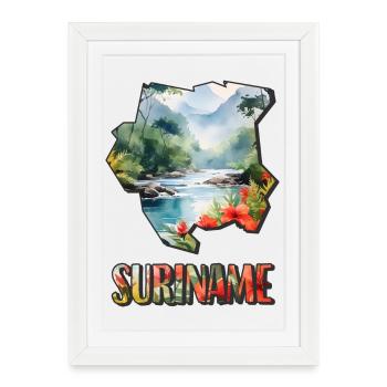 Carte à l’aquarelle du Suriname - Affiche encadrée (27 × 37 cm) - blanc - Devant