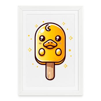 Motif de glace mignon poussin pour l’été - Affiche encadrée (27 × 37 cm) - blanc - Devant