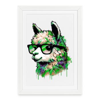 Alpaga à lunettes - Affiche encadrée (27 × 37 cm) - blanc - Devant