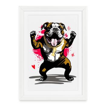 Bulldog Street Art with Bone Chain - Framed poster (27 × 37 cm) - white - Front