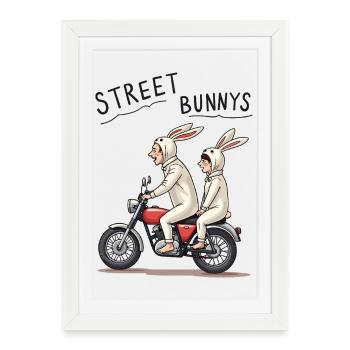 Lapins motards - Affiche encadrée (27 × 37 cm) - blanc - Devant