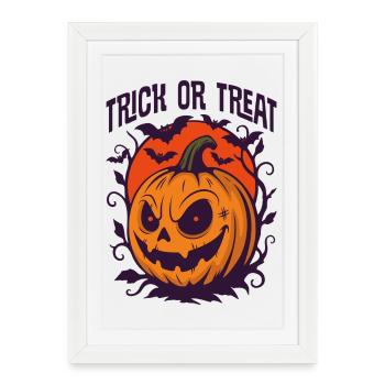 Citrouille effrayante lanterne Halloween Design - Affiche encadrée (27 × 37 cm) - blanc - Devant
