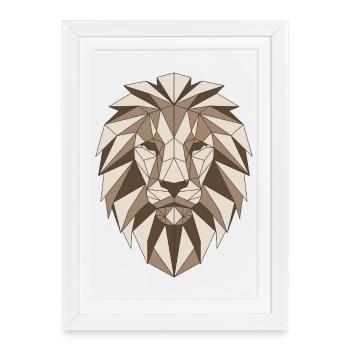 Geometrischer Löwenkopf - Gerahmtes Poster (27 × 37 cm) - Weiß - Vorne