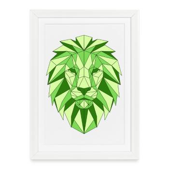 Geometric lion head in green - Framed poster (27 × 37 cm) - white - Front