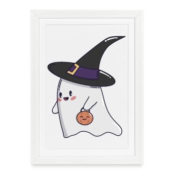 Sweet Ghost – Halloween Kawaii 🎃👻 - Affiche encadrée (27 × 37 cm) - blanc - Devant