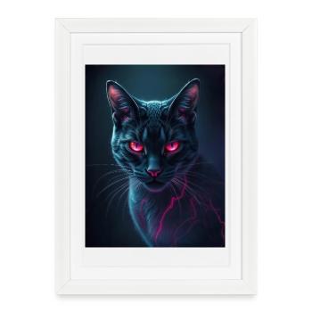 chat aux yeux rouges - Affiche encadrée (27 × 37 cm) - blanc - Devant