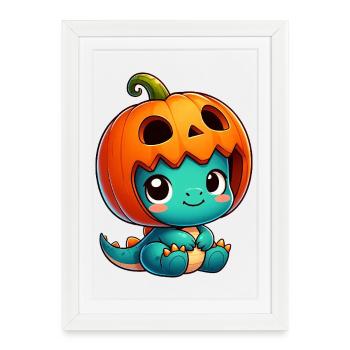 Cute Halloween Dino Dinosaur T-Rex Pumpkin - Framed poster (27 × 37 cm) - white - Front