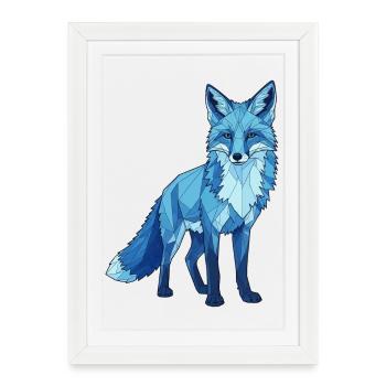 Renard polygone bleu - Affiche encadrée (27 × 37 cm) - blanc - Devant