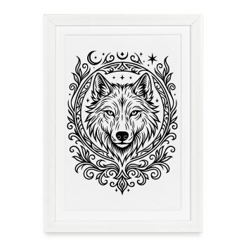 tete de loup - Affiche encadrée (27 × 37 cm) - blanc - Devant