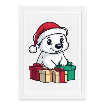 Cadeaux de Noël pour l’ours polaire Ours polaire - Affiche encadrée (27 × 37 cm) - blanc - Devant