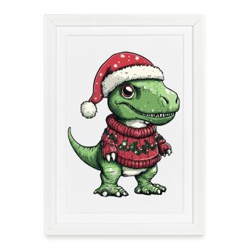 Noël de Noël T-Rex Dinosaure - Affiche encadrée (27 × 37 cm) - blanc - Devant