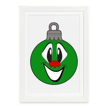 Ornement de Noël vert avec sourire - Affiche encadrée (27 × 37 cm) - blanc - Devant
