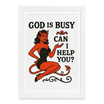 Pin-Up Devil: God Is Busy, Help? - Framed poster (27 × 37 cm) - white - Front