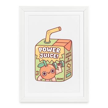 Drôles de trains orange avec haltères Power Juice Box - Affiche encadrée (27 × 37 cm) - blanc - Devant