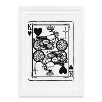 Moto Heart King - Cadeau de cartes à jouer pour motards - Affiche encadrée (27 × 37 cm) - blanc - Devant