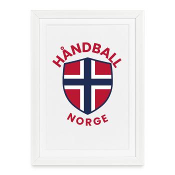 Le blason norvégien de handball avec le drapeau norvégien - Affiche encadrée (27 × 37 cm) - blanc - Devant