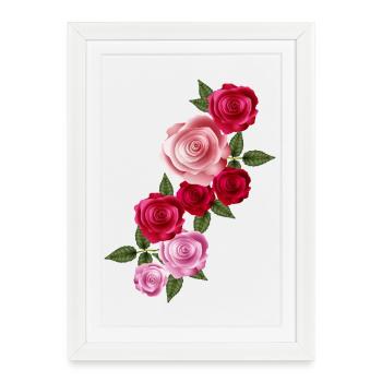 Guirlande de roses éclatantes de roses rouges et roses - Affiche encadrée (27 × 37 cm) - blanc - Devant