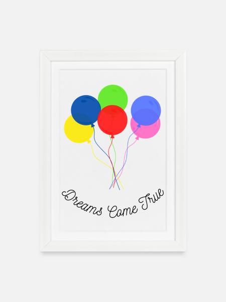 Bunte Luftballons – Träume werden wahr - Gerahmtes Poster (27 × 37 cm) - Weiß