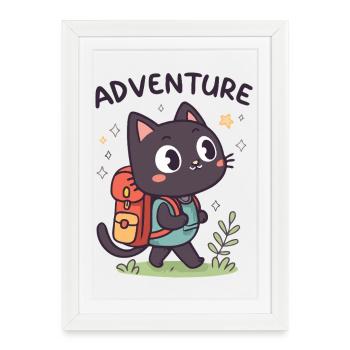 Adventurous Black Cat with Backpack - Framed poster (27 × 37 cm) - white - Front