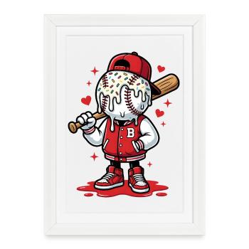 Dessin animé du joueur de baseball doux - Affiche encadrée (27 × 37 cm) - blanc - Devant