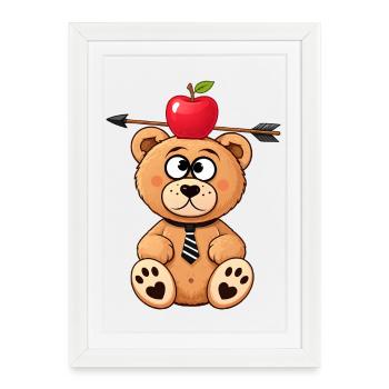 Ours drôle avec pomme et flèche - Affiche encadrée (27 × 37 cm) - blanc - Devant