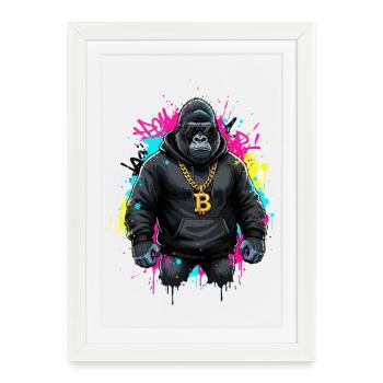 Gorille crypto streetwear Bitcoin - Affiche encadrée (27 × 37 cm) - blanc - Devant