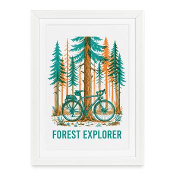 Art vélo Risograph Forest Explorer - Affiche encadrée (27 × 37 cm) - blanc - Devant