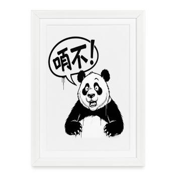 Panda bavard en noir et blanc cartoon - Affiche encadrée (27 × 37 cm) - blanc - Devant