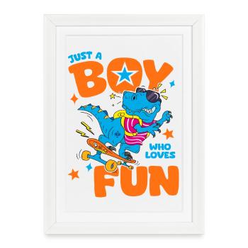 Just A Boy Who Loves Fun Funny Shirt Kid - Framed poster (27 × 37 cm) - white - Front