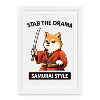 Samurai Shiba : Poignarder le drame - Affiche encadrée (27 × 37 cm) - blanc - Devant