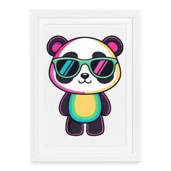 Panda arc ciel lunettes soleil - Affiche encadrée (27 × 37 cm) - blanc - Devant