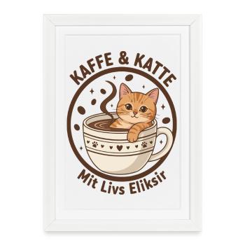 Coffee Cat in Cup: Purr Elixir - Framed poster (27 × 37 cm) - white - Front