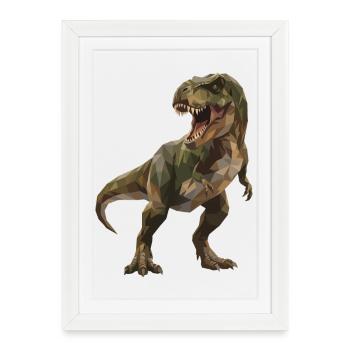 Style géométrique T-Rex vert Low Poly Camo - Affiche encadrée (27 × 37 cm) - blanc - Devant