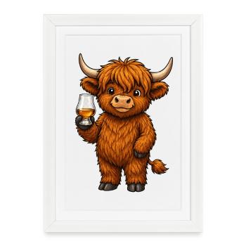 Bétail des Highlands avec verre à whisky - Affiche encadrée (27 × 37 cm) - blanc - Devant
