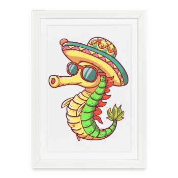 Sombrero drôle d’hippocampe - Affiche encadrée (27 × 37 cm) - blanc - Devant