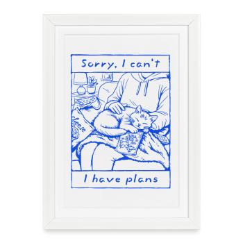 Désolé, j’ai des plans : design de chat drôle pour introverti - Affiche encadrée (27 × 37 cm) - blanc - Devant