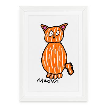 Meow! Cartoon Cat - Framed poster (27 × 37 cm) - white - Front