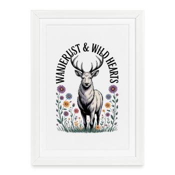 Cerfs parmi les fleurs de la nature - Affiche encadrée (27 × 37 cm) - blanc - Devant