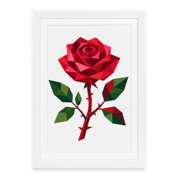 Rose géométrique | Motif floral polygonal - Affiche encadrée (27 × 37 cm) - blanc - Devant