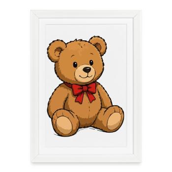 Teddy bear with red ribbon - Framed poster (27 × 37 cm) - white - Front