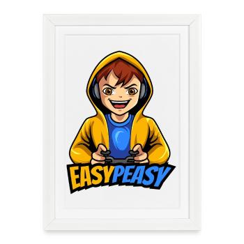 Gamer Boy Easy Peasy Gaming Logo - Affiche encadrée (27 × 37 cm) - blanc - Devant